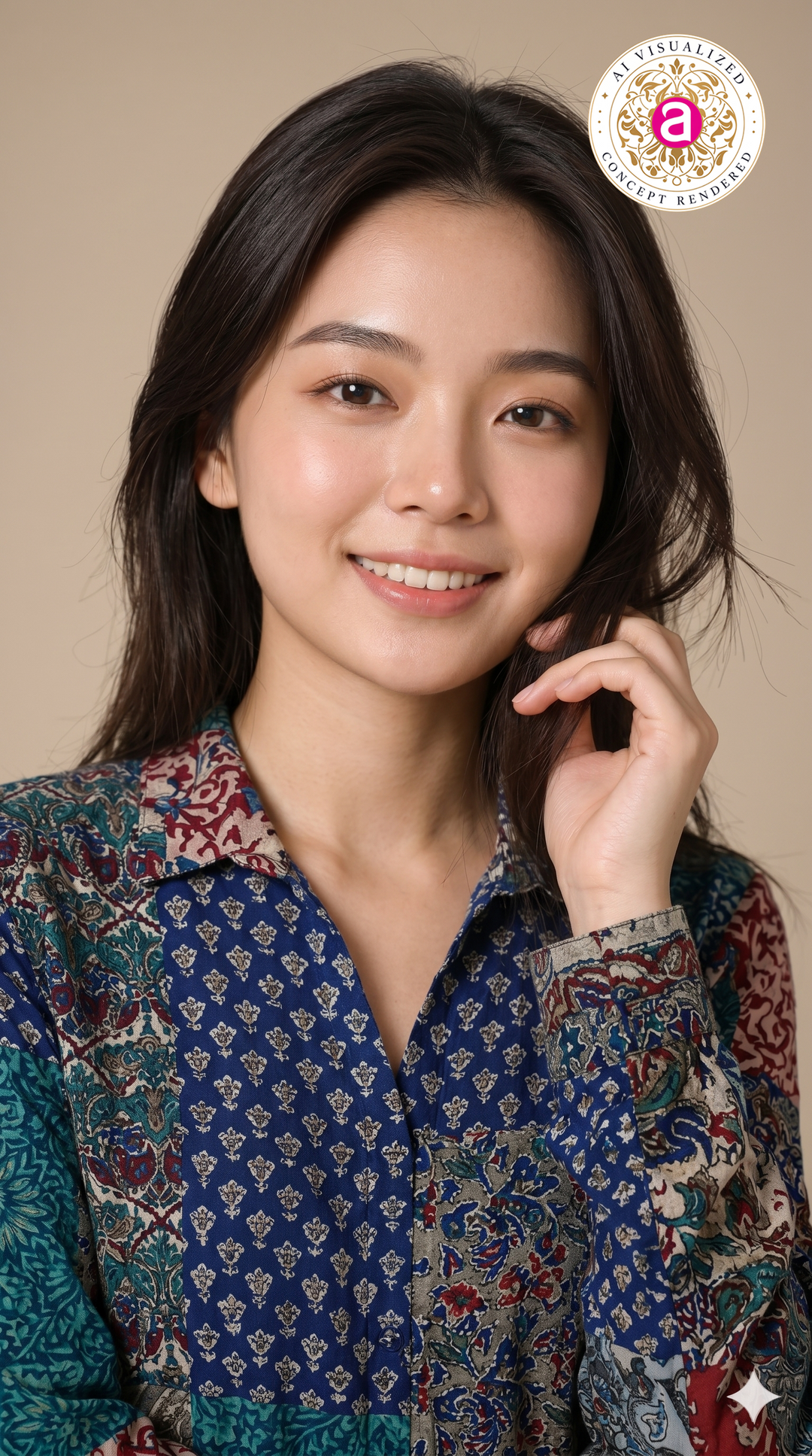 Blue Patchwork Printed Crop Shirt Top