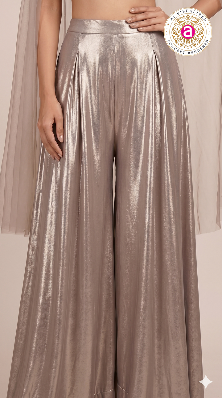 Champagne Beige Embellished Co-Ord Set with Cape Sleeves
