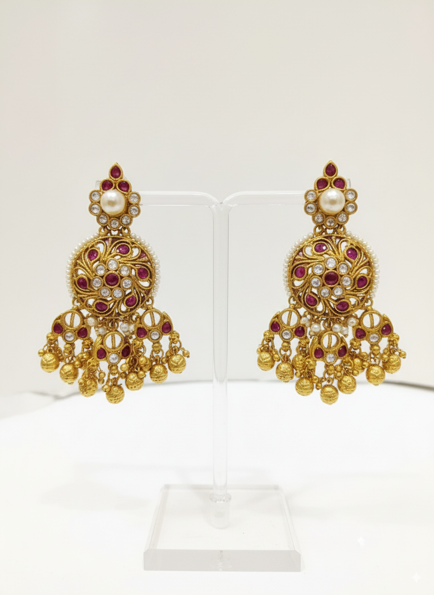 Regal Gold & Green Kundan Pendant Necklace Set with Matching Earrings