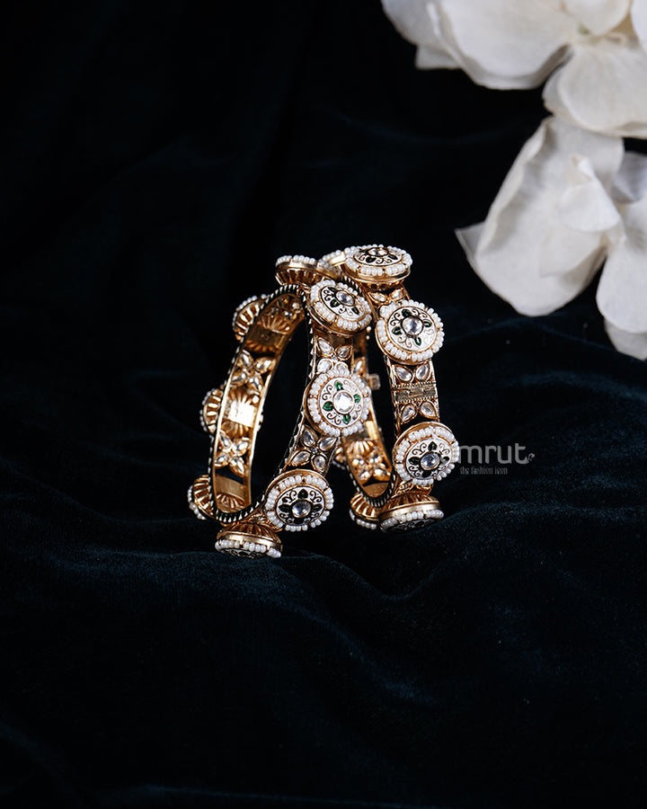 Gold-Plated Kundan Polki Pacheli Bangles with Jade Stones 01