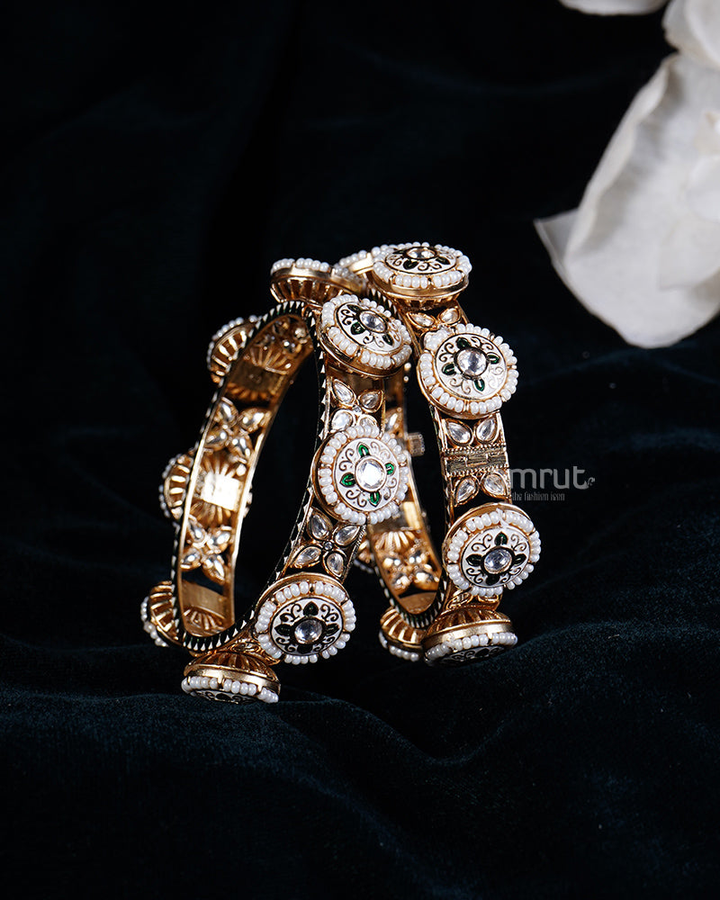 Gold-Plated Kundan Polki Pacheli Bangles with Jade Stones 02