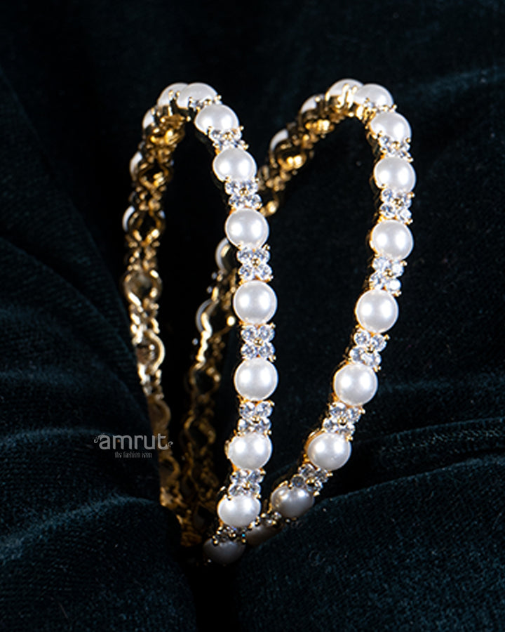 Gold-Tone Pearls and Crystals Bangle Set 02