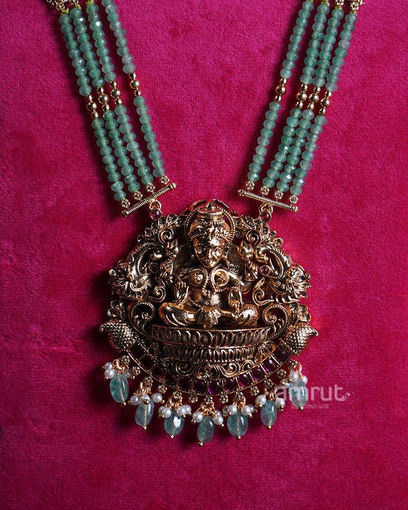 Gold-Toned Multi-Strand Necklace with Figure Pendant and Gemstones 02