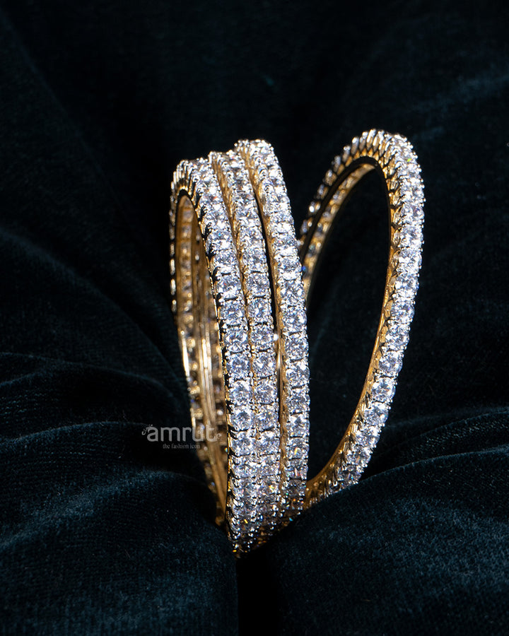 Gold-Toned White CZ Stones Bangle Set 02