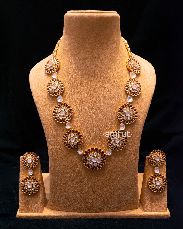 Gold-plated Beaded Polki Kundan Necklace Set