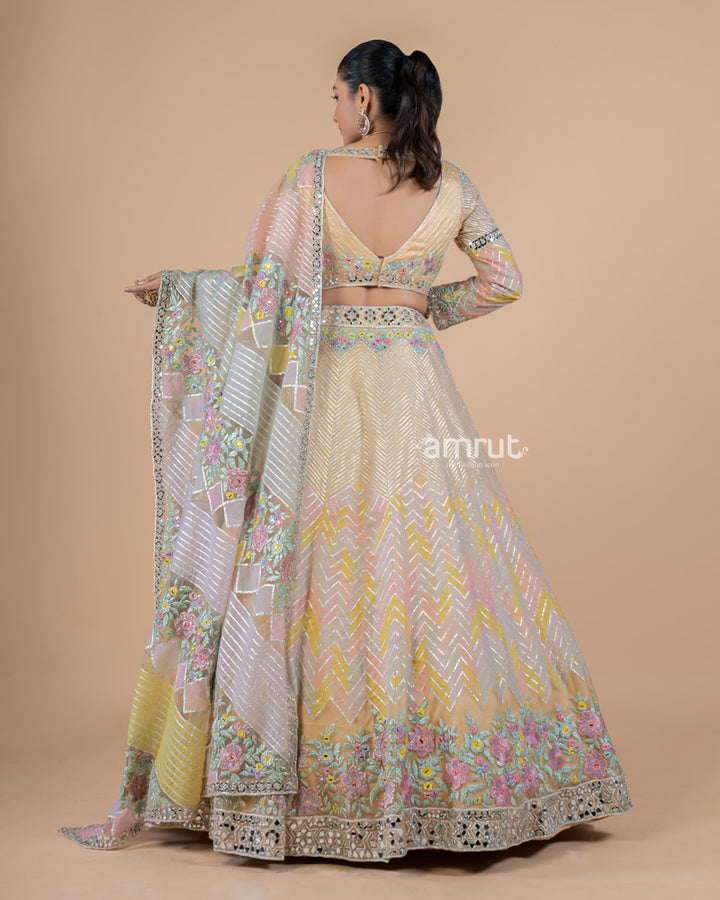 Gold Mirror Embroidered Lehenga Set With Dupatta