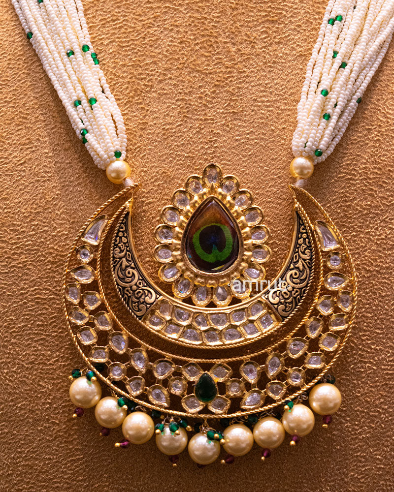 Gold Plated Kundan & Pearl Long Necklace Set