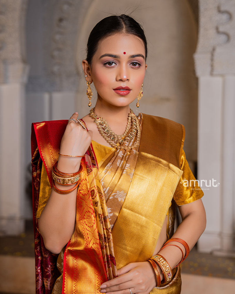 Pure Gold Kanjivaram Silk Saree for Bride