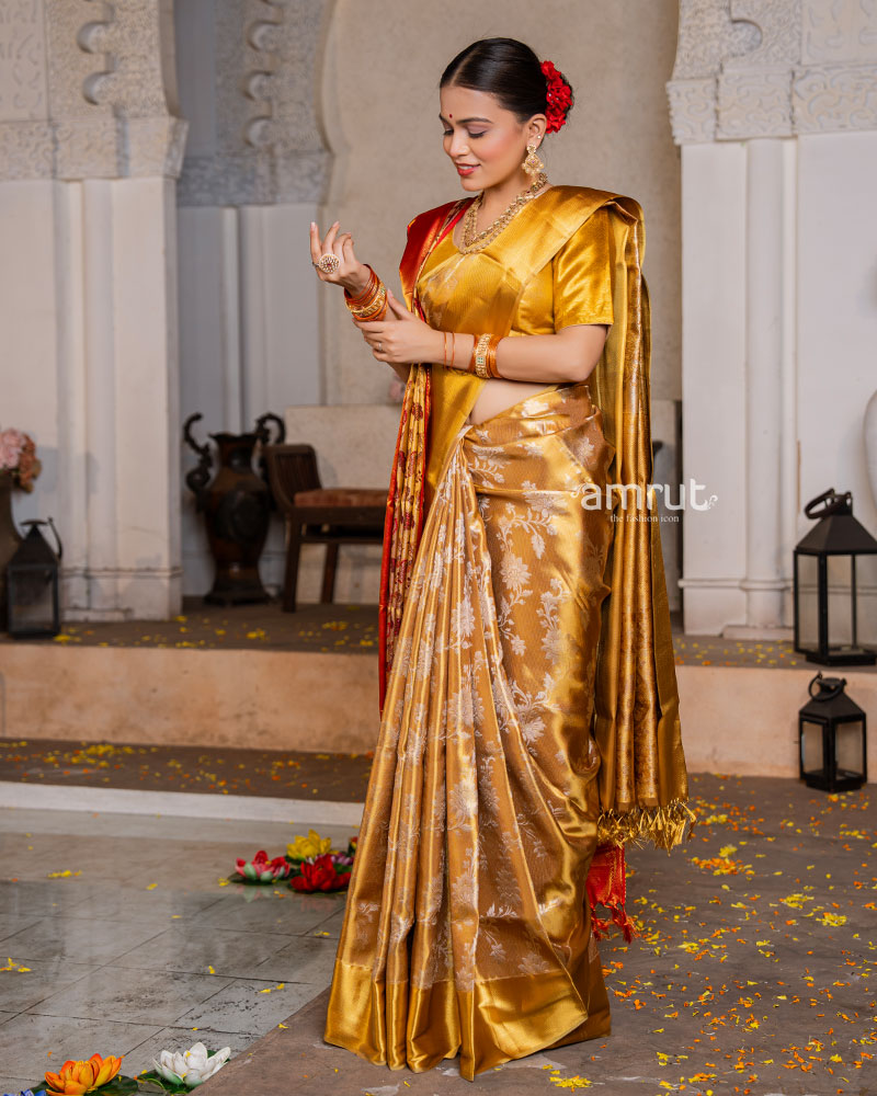 Pure Gold Kanjivaram Silk Saree for Bride