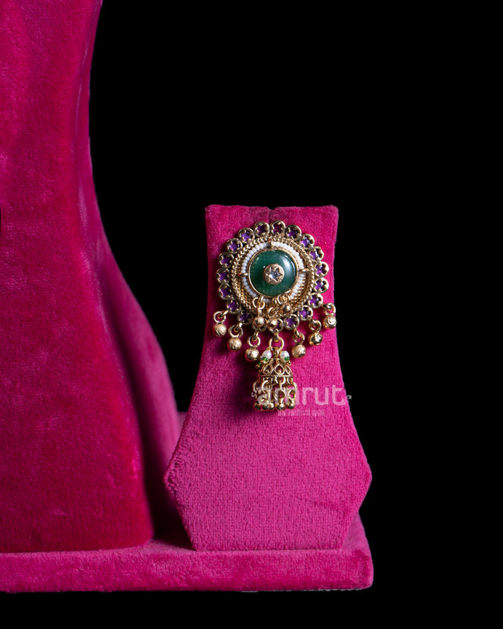 Gold Toned Medallion Necklace with Pearls and Colorful Gemstone Accents 03