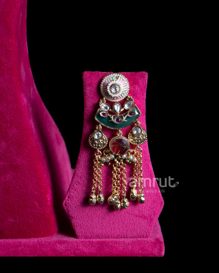 Gold Toned Necklace with Gemstone Accents and Decorative Central Pendant 03