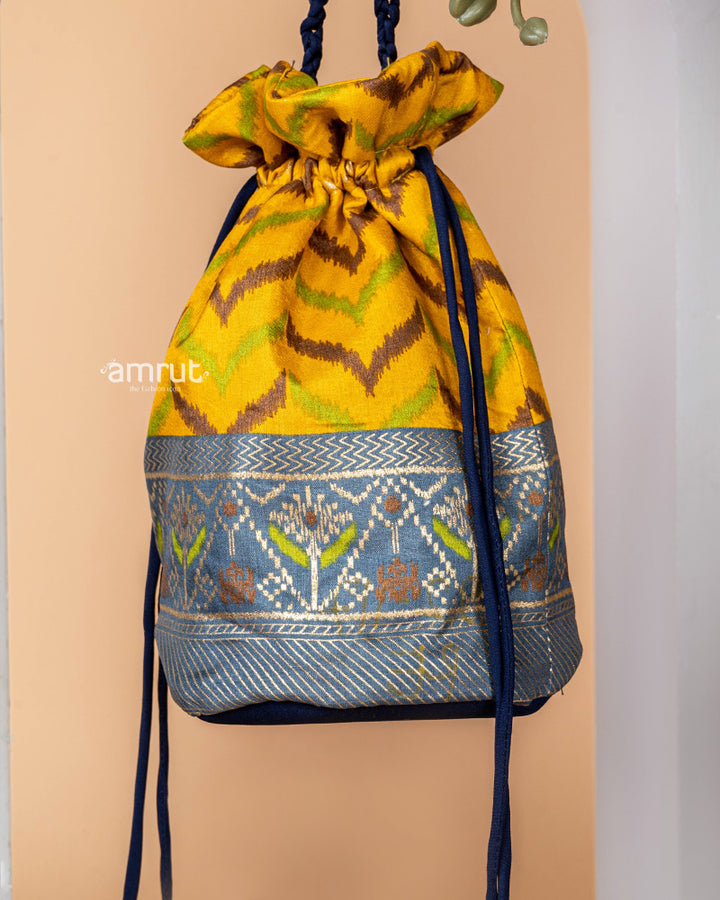 Golden Potli Bag for Women In Cotton Silk