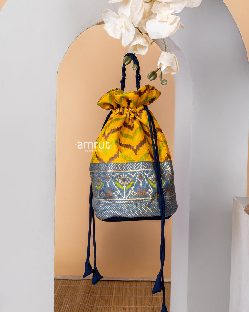 Golden Potli Bag for Women In Cotton Silk