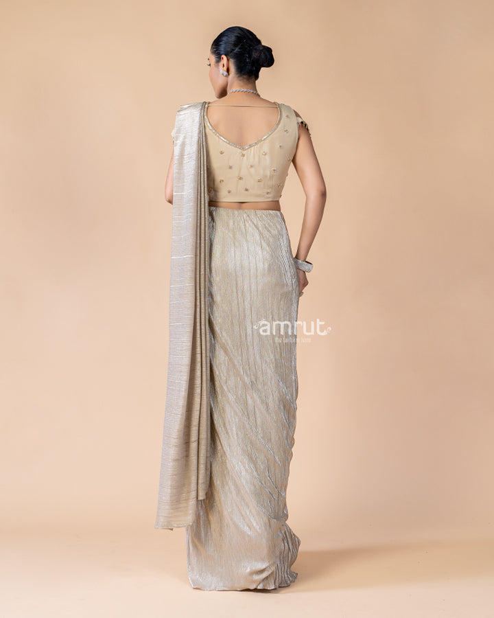 Golden Ready to Wear Saree with Embroidered Blouse