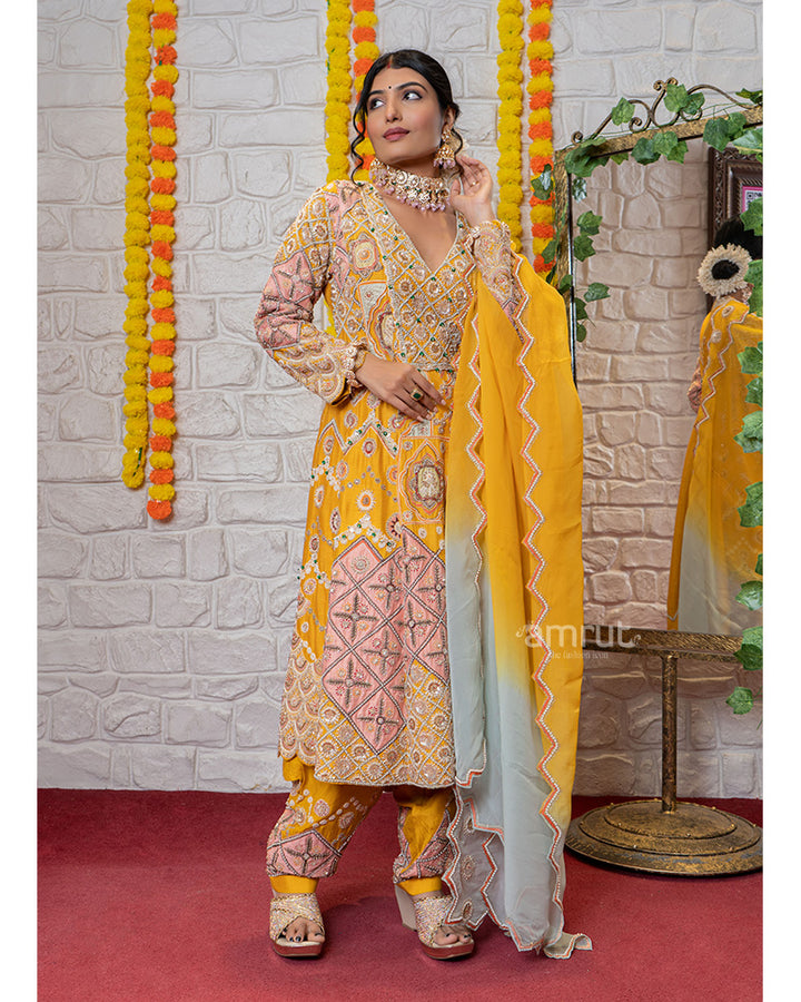 Golden Yellow Heavy Embroidered Salwar Suit with Dupatta