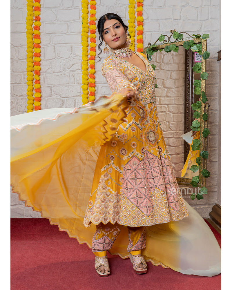 Golden Yellow Heavy Embroidered Salwar Suit with Dupatta