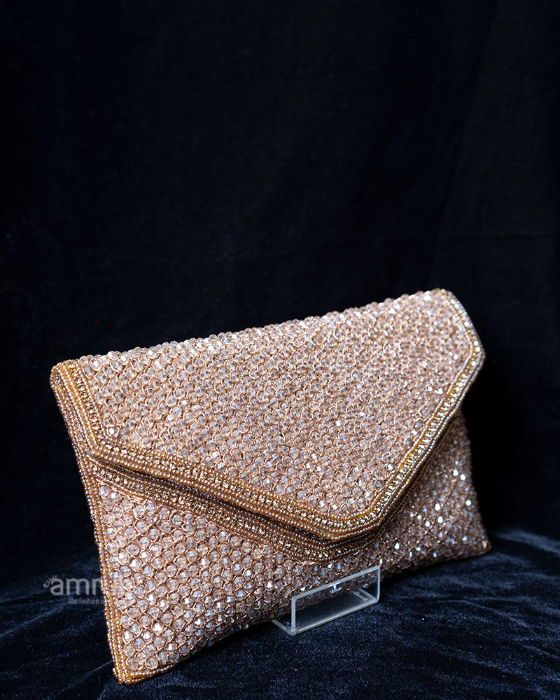 Golden Beaded Envelope with Silver Trim Clutch Purse 01