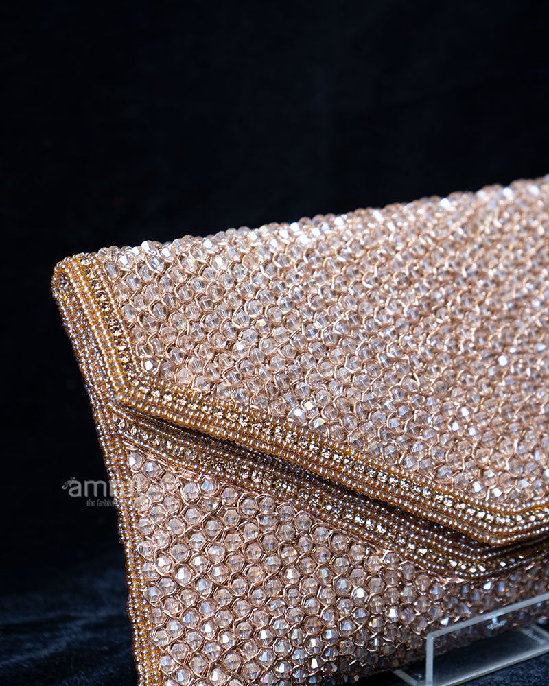 Golden Beaded Envelope with Silver Trim Clutch Purse 02