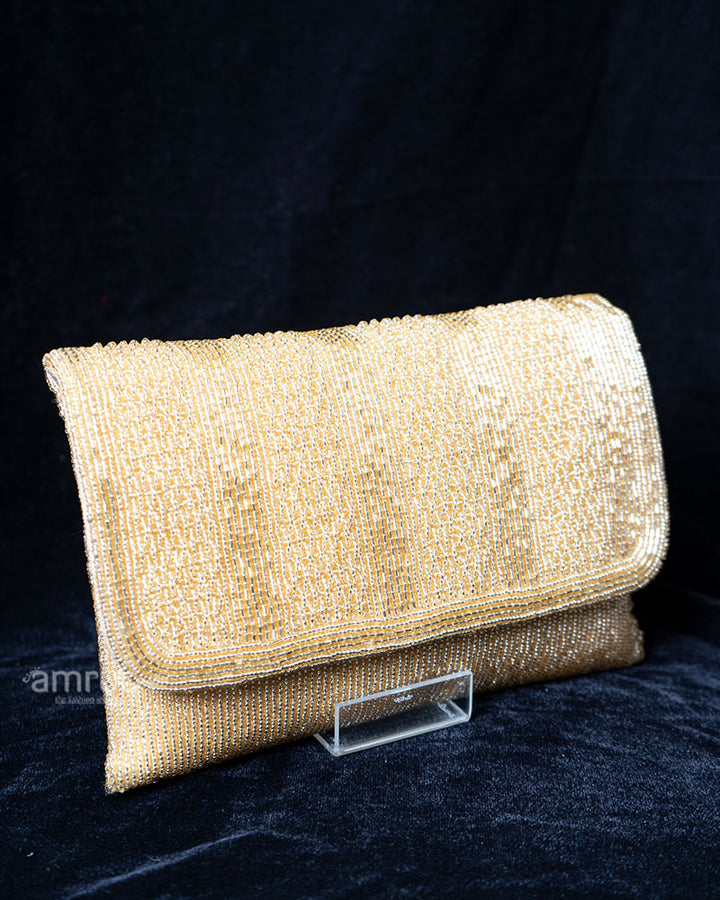 Golden Beaded Rectangular Clutch Purse 01