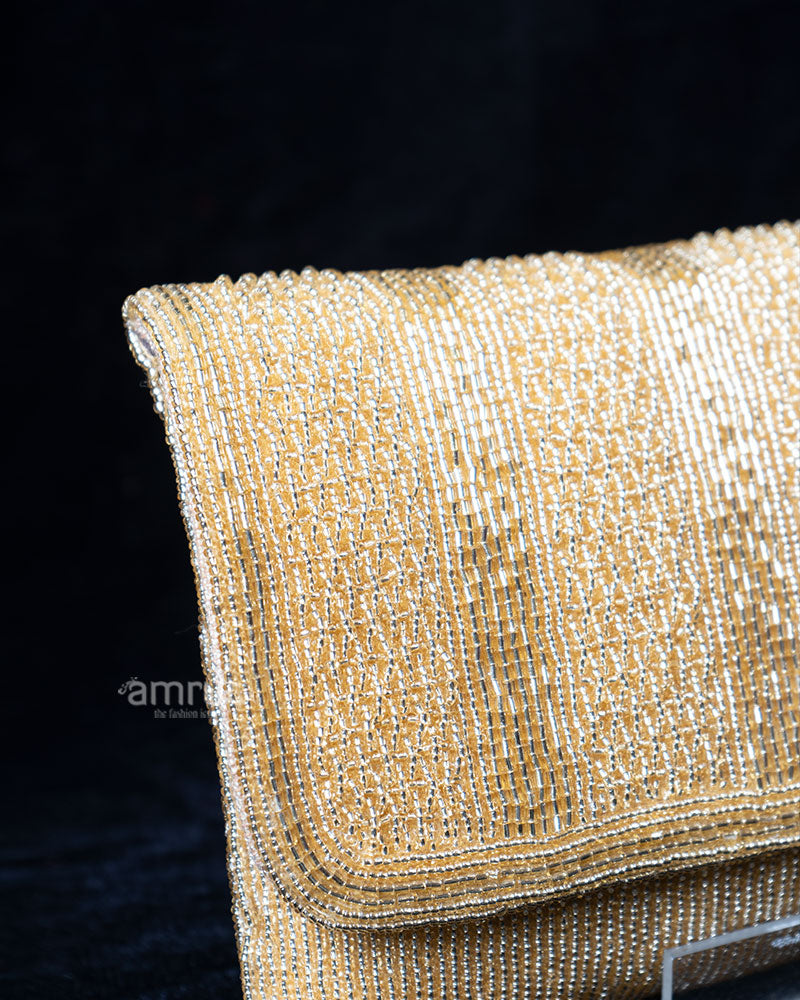 Golden Beaded Rectangular Clutch Purse 02