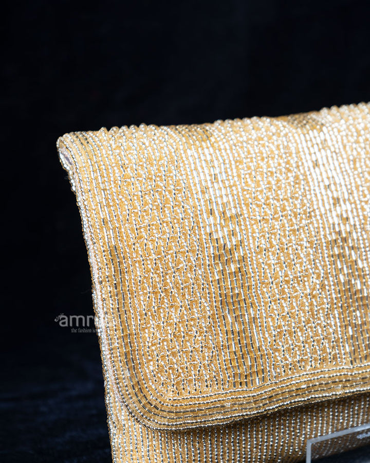 Golden Beaded Rectangular Clutch Purse 02