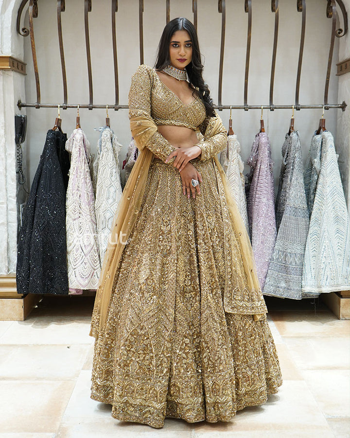 Golden Embellished Bridal Lehenga Set 01