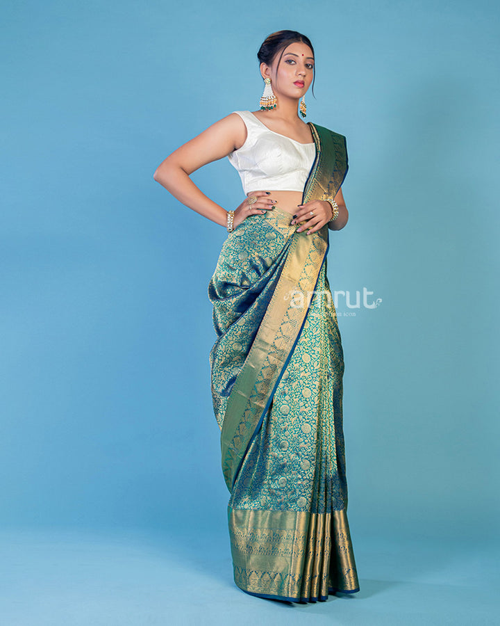 Green Banarasi Silk Saree With Unstitched Blouse