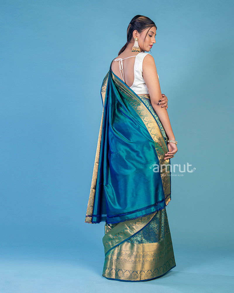 Green Banarasi Silk Saree With Unstitched Blouse