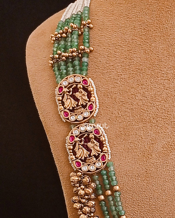 Green Emerald Golden Plated Layered Kundan Necklace Set