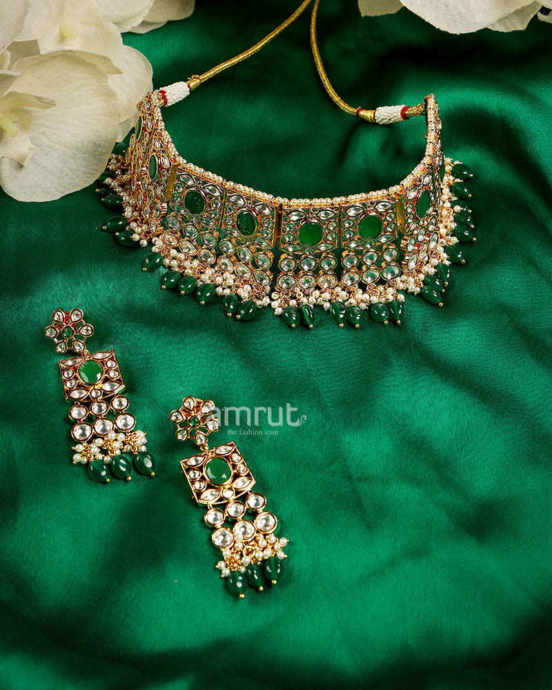 Green Kundan Choker Necklace and Earring Set