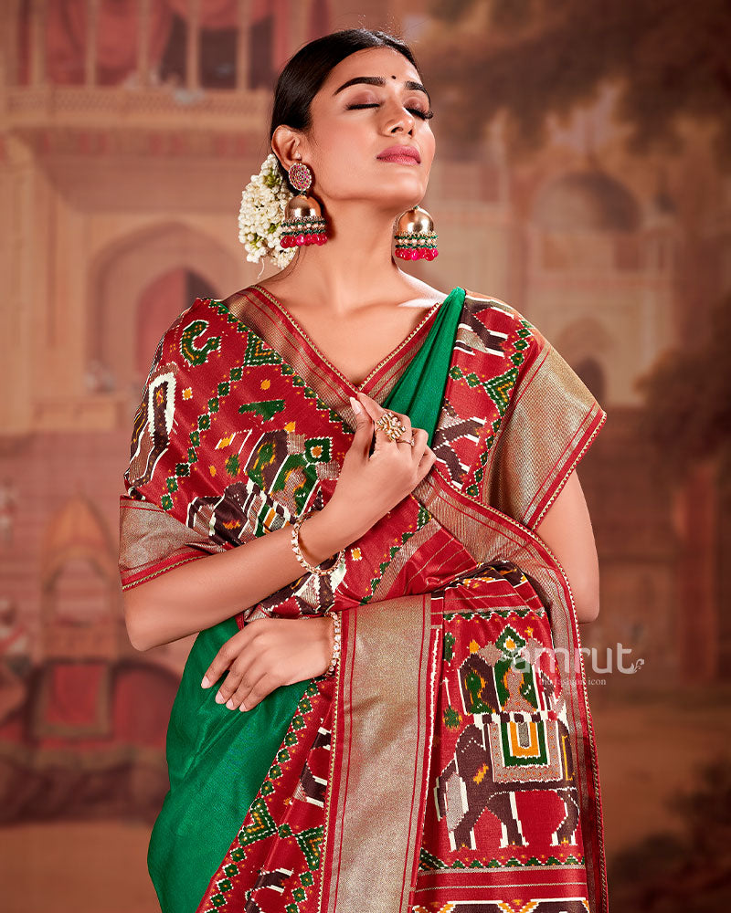 Green Saree With Printed Border Art in Cotton Silk