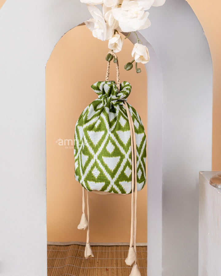 Green Cotton Silk Potli Bag for Women