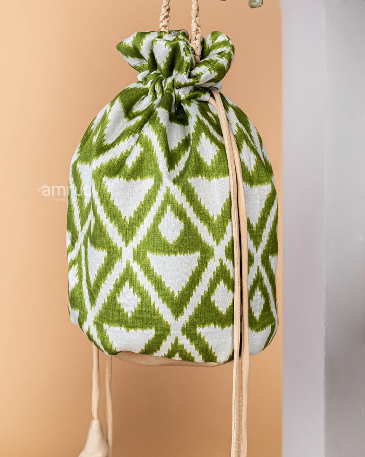 Green Cotton Silk Potli Bag for Women
