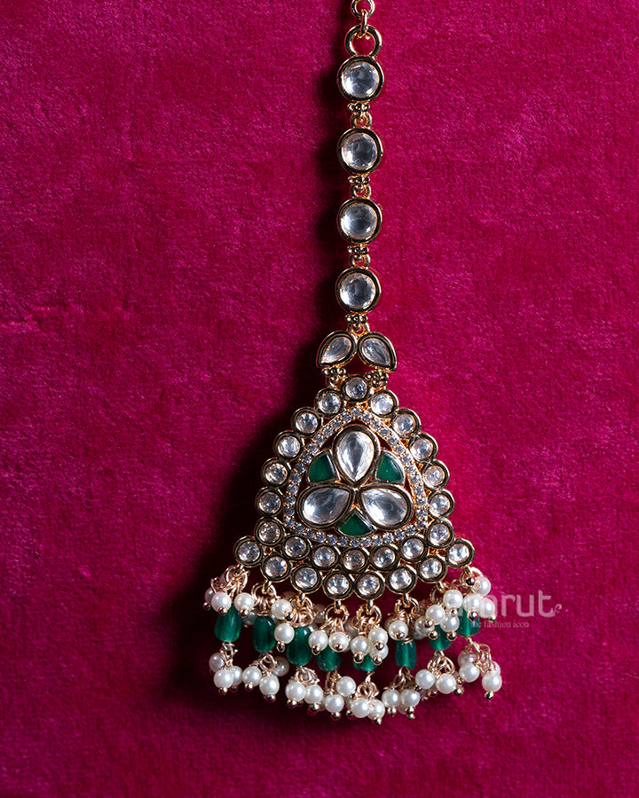 Green Gemstones Emerald and Cascading Pearls Bridal Necklace Set 03