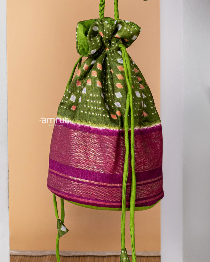 Green Potli Bag for Women In Cotton Silk