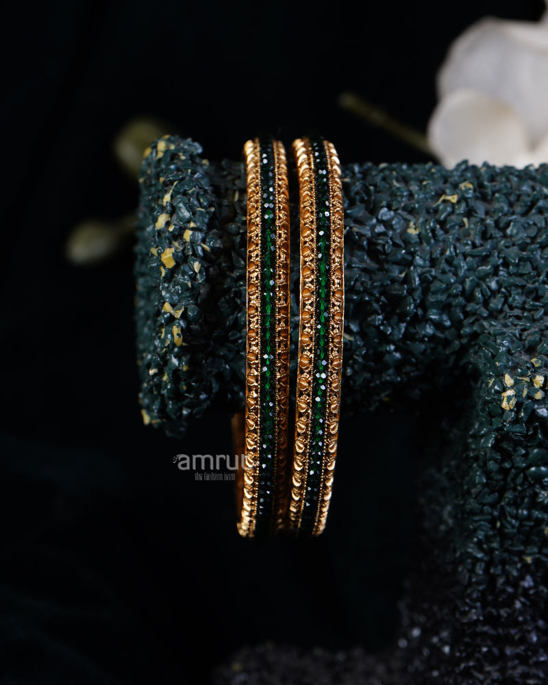 Green Stone Embellished Bangles Set 02