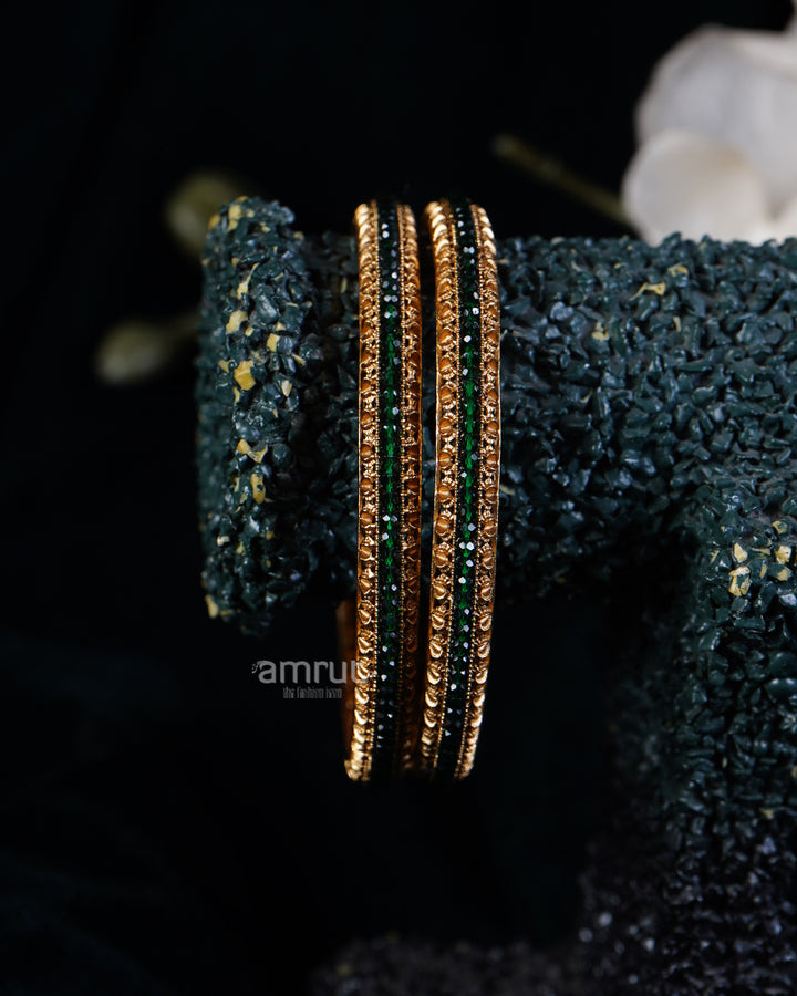 Green Stone Embellished Bangles Set 02