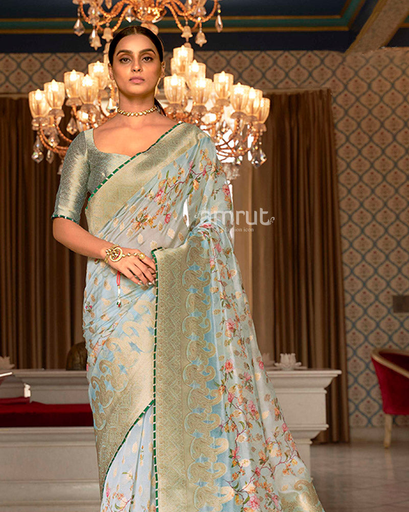 Designer Party Wear Organza Saree - Stylecaret.com