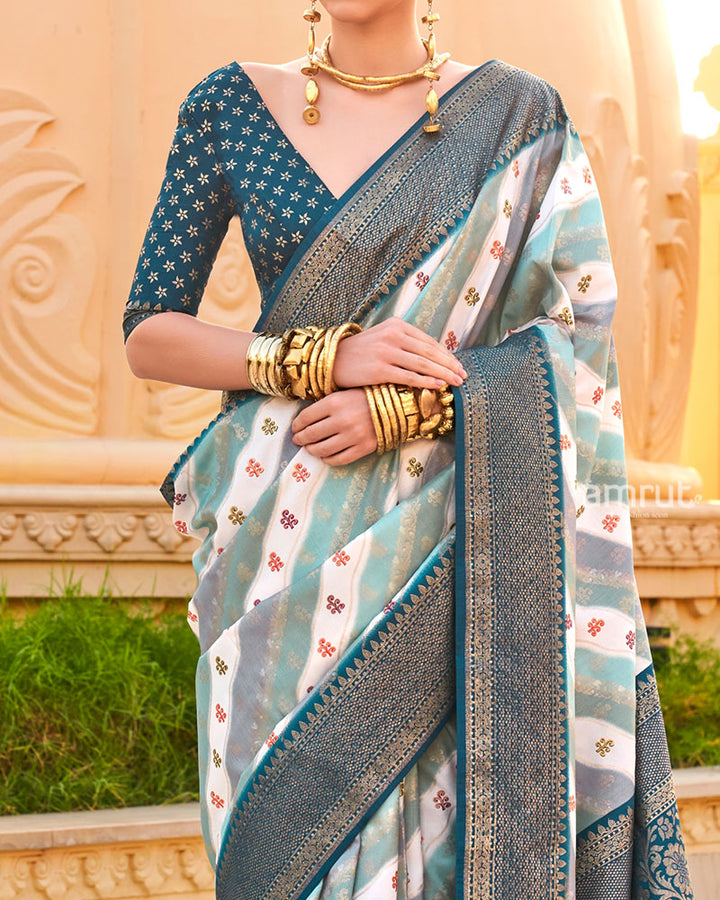 Grey Printed Silk Saree with Unstitched Blouse 03