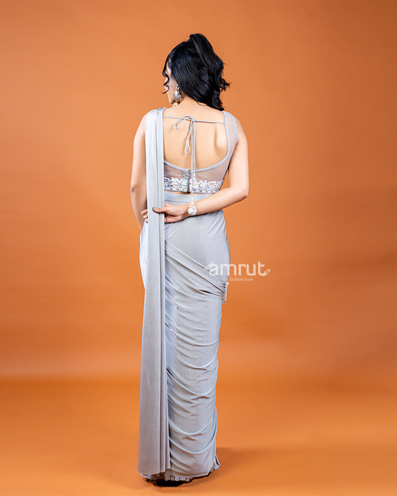 Grey Saree with Designer Blouse and Elegant Embellishments(05)