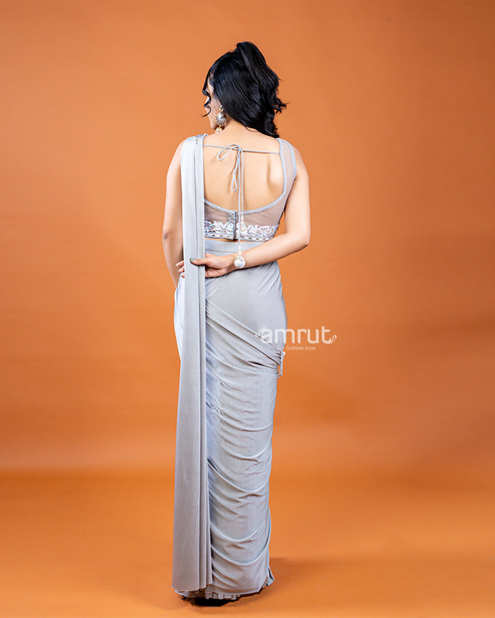Grey Saree with Designer Blouse and Elegant Embellishments(05)