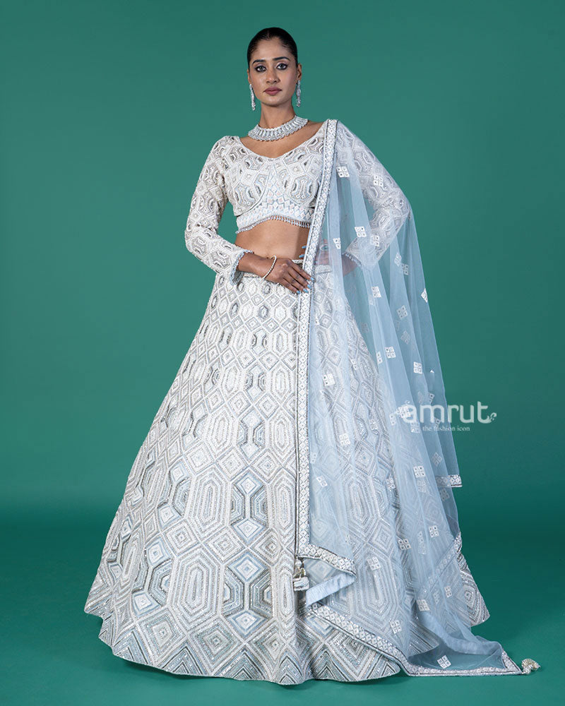 Grey Silver Lehenga and Embroidered Gray Choli with Matching Dupatta 01