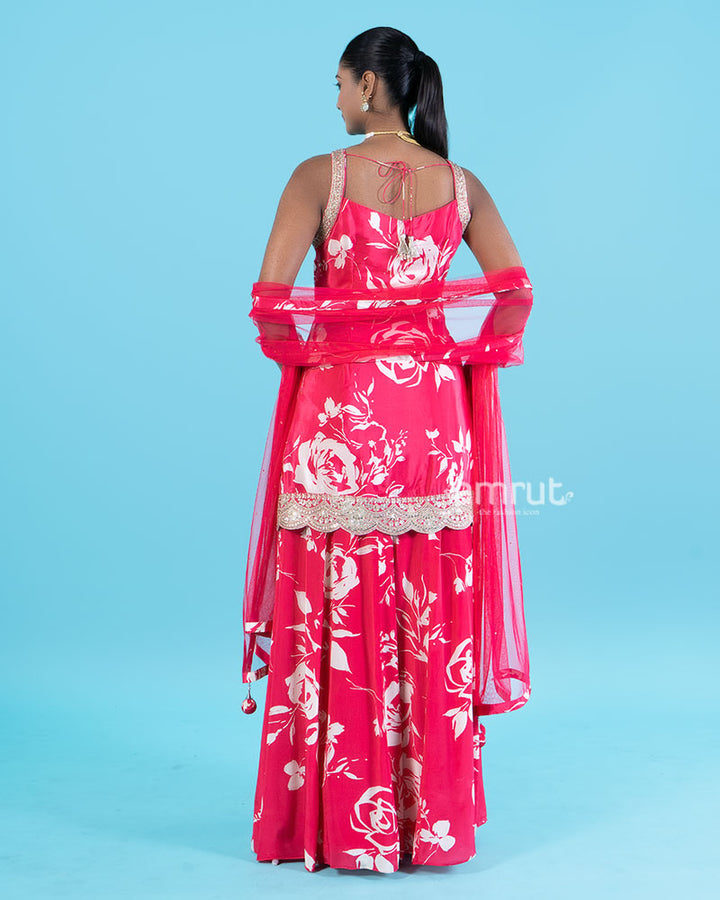 Hot Pink Floral Embroidered Salwar Kameez with Sheer Dupatta 06