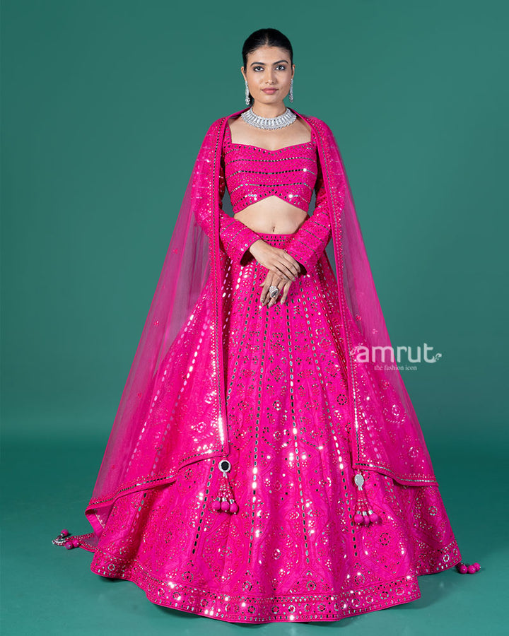 Hot Pink Mirror Embellished Lehenga Choli with Dupatta 01