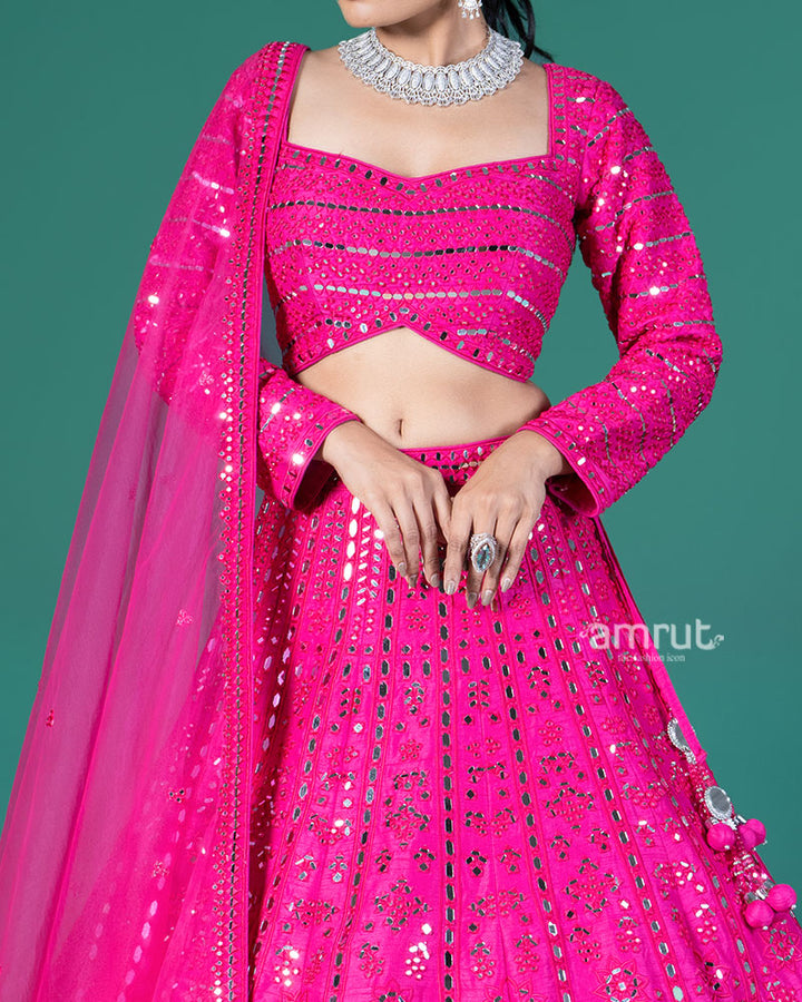Hot Pink Mirror Embellished Lehenga Choli with Dupatta 03