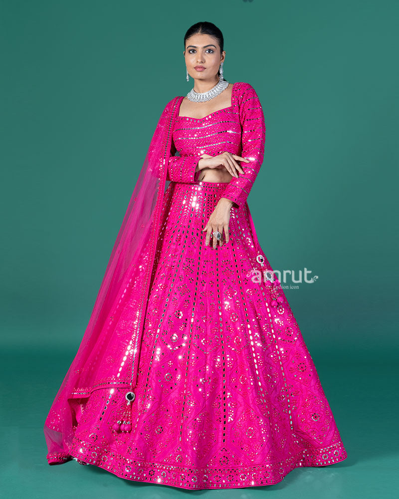 Hot Pink Mirror Embellished Lehenga Choli with Dupatta 04