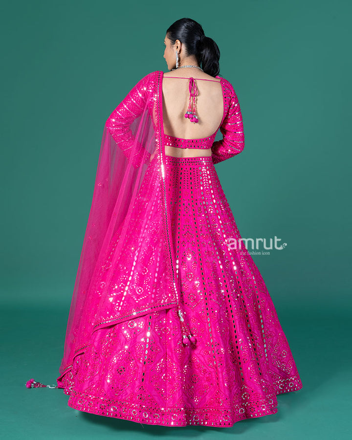 Hot Pink Mirror Embellished Lehenga Choli with Dupatta 05