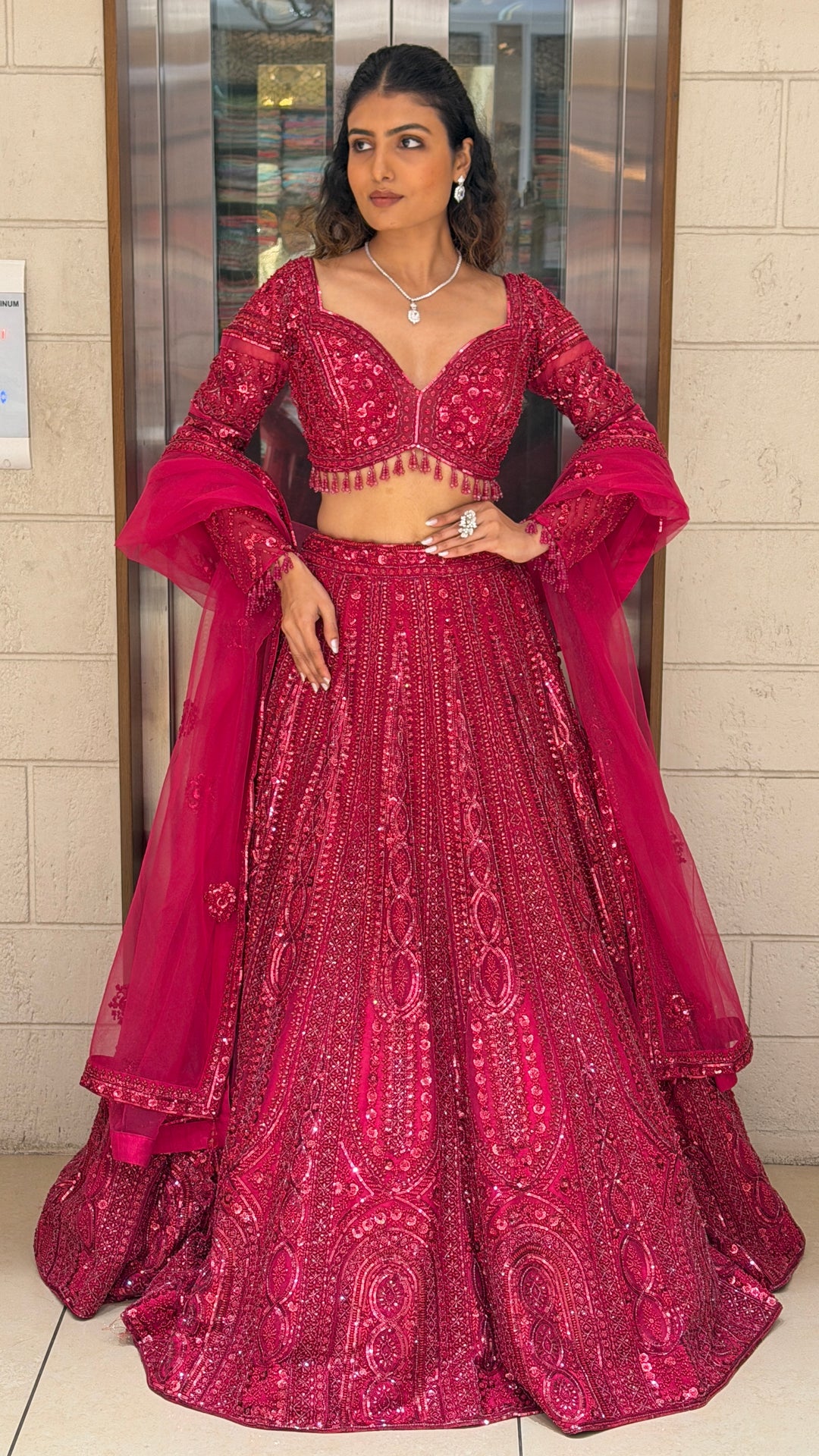 Hot Pink Heavy Embroidered Designer Party Wear Lehenga Set with Dupatta