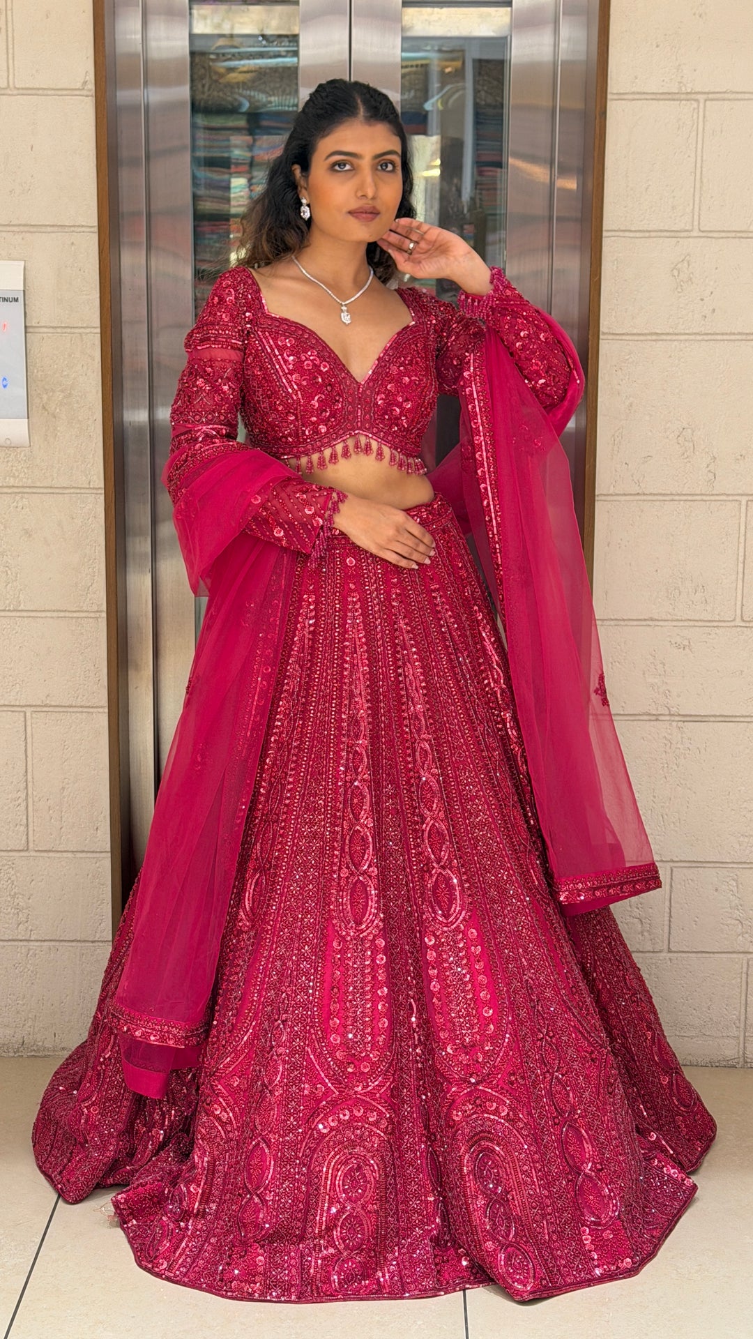 Hot Pink Heavy Embroidered Designer Party Wear Lehenga Set with Dupatta