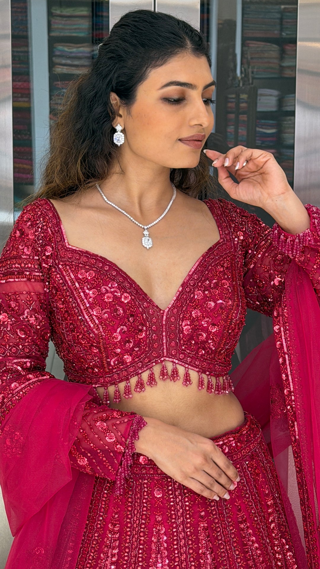 Hot Pink Heavy Embroidered Designer Party Wear Lehenga Set with Dupatta
